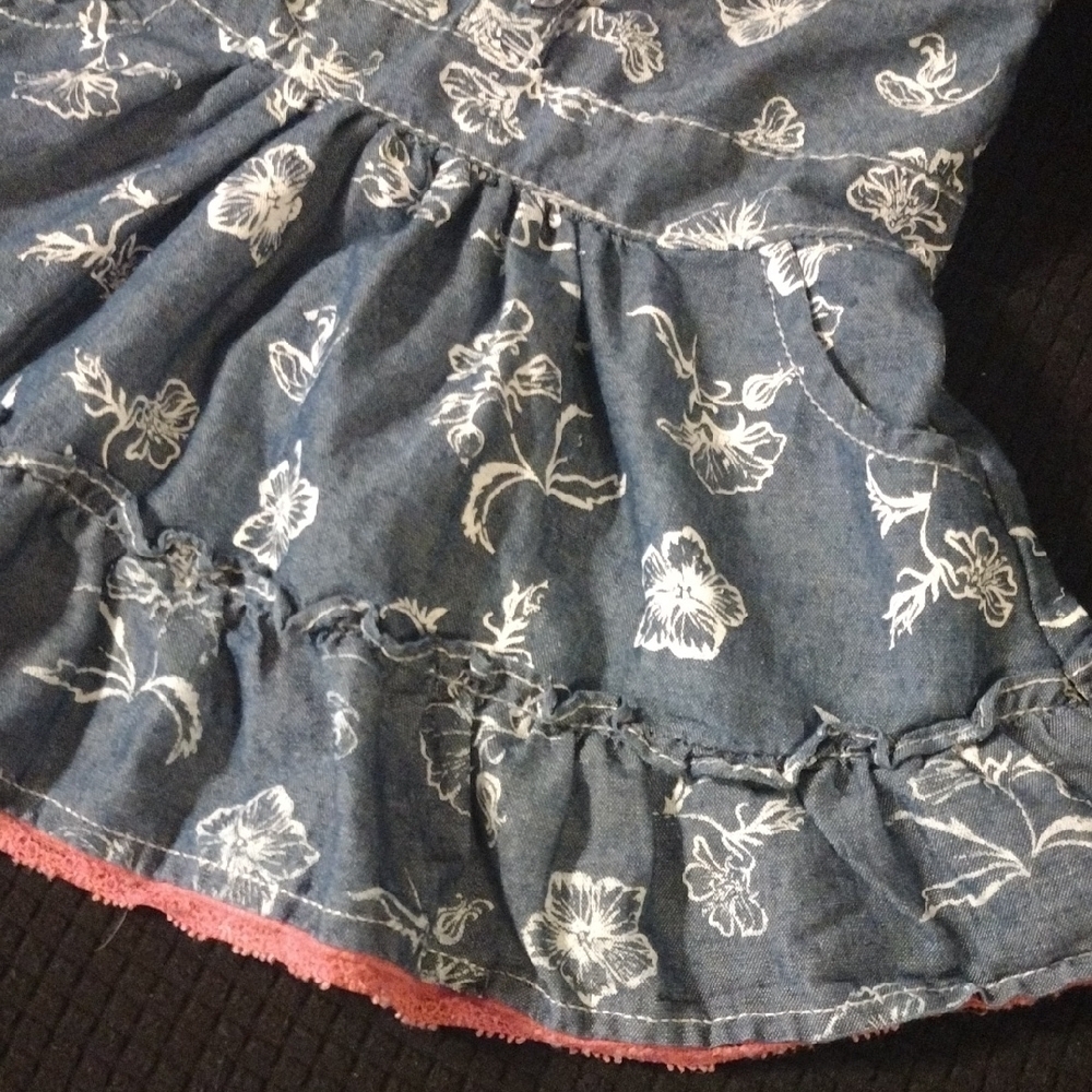 Denim Floral Sundress with Pink Lace Trim - Picture 6 of 8